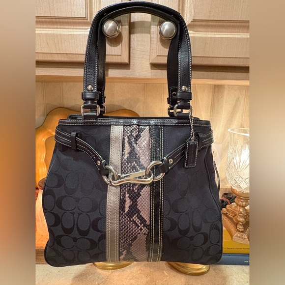 Coach Nancy Signature Stripe Python Bag with Hang Tag - Picture 1 of 13
